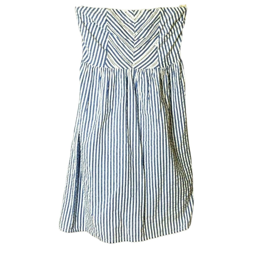 Old Navy Women's Dress Blue And White Striped Strapless Cruise 100% Cotton Sz 0